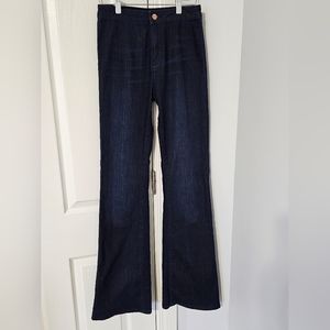 Dark wash wide leg denim trouser.